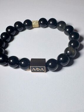 Gold Obsidian Beaded Men’s Bracelet with Gold Accent
